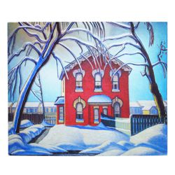 Metallic 'Red House in Winter' Magnet by Lawren Harris